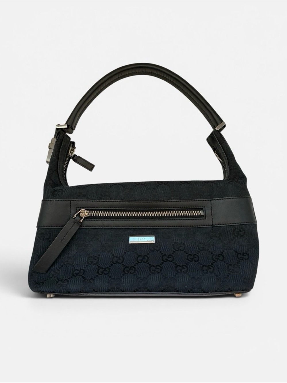 Gucci Black Logo Shoulder Bag with Silver Hardware Baguette Pochette - Picture 2 of 11